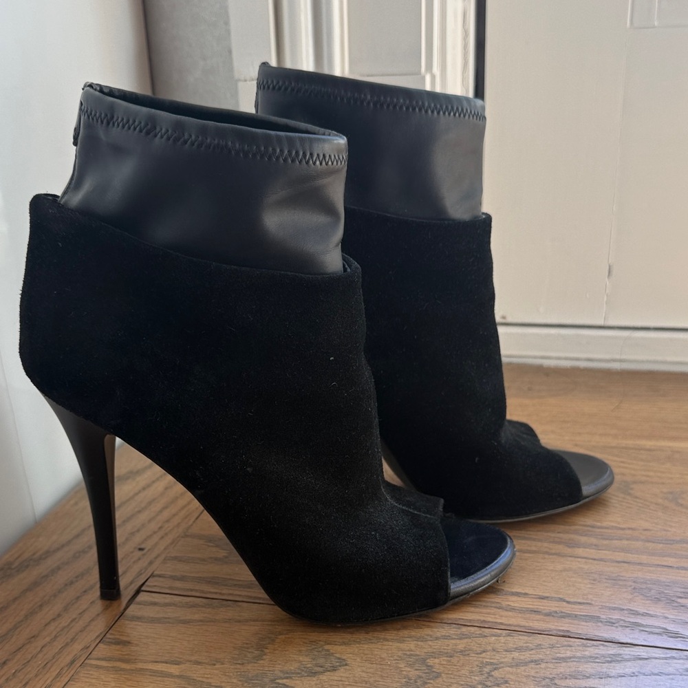 Giuseppe Zanotti Black Suede Peep-Toe Stiletto Ankle Boots